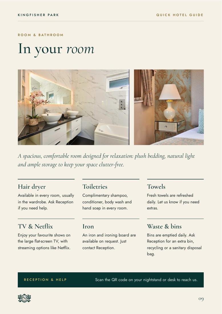 Kingfisher Park guest guide: In your room