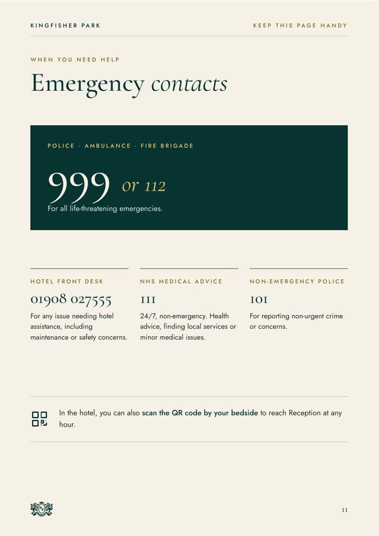 Kingfisher Park guest guide: Emergency contacts