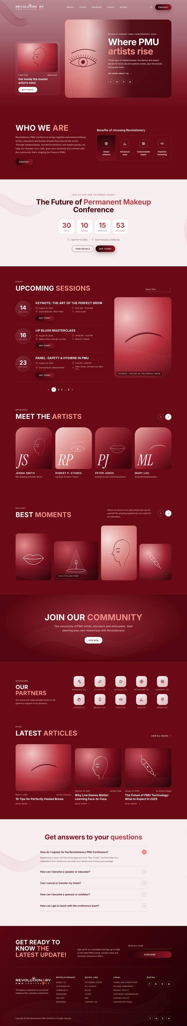 Revolutionary PMU Conference website: Home page, version A page design