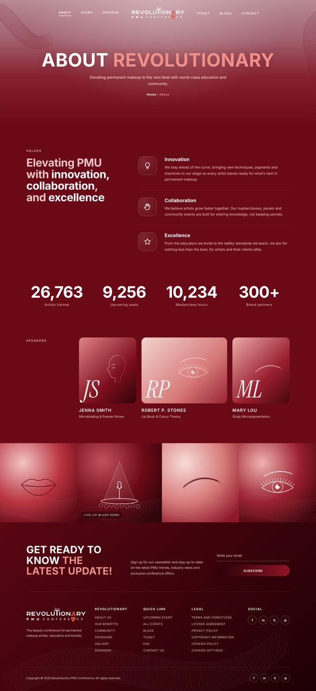 Revolutionary PMU Conference website: About page design