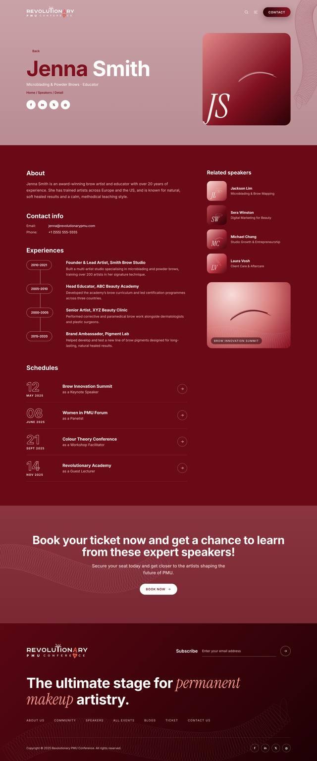 Revolutionary PMU Conference website: Speaker profile page design